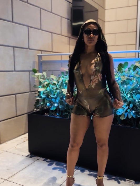 Gold v-neck onesie￼