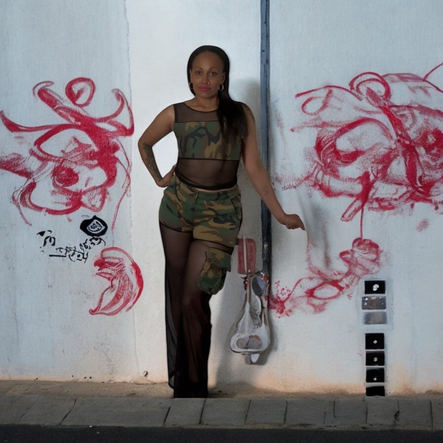 Camouflage black sheer set