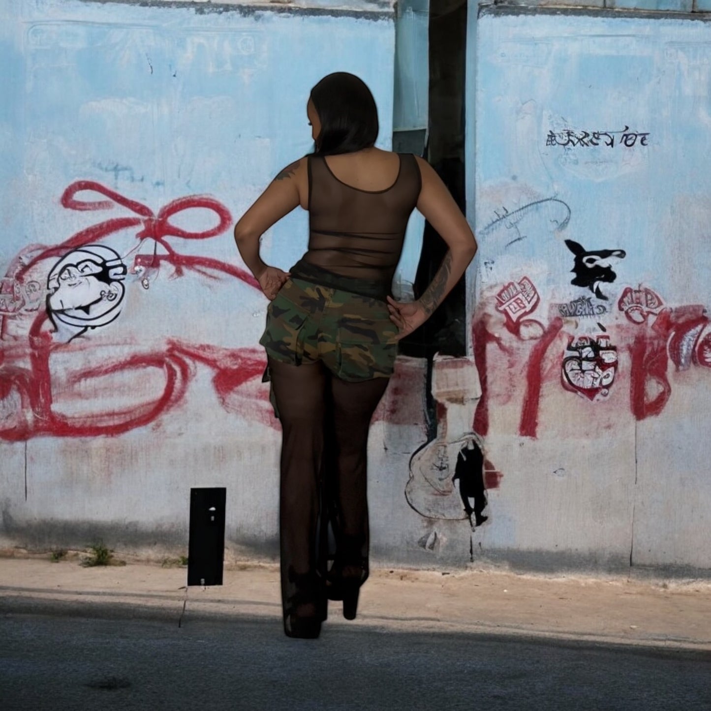 Camouflage black sheer set