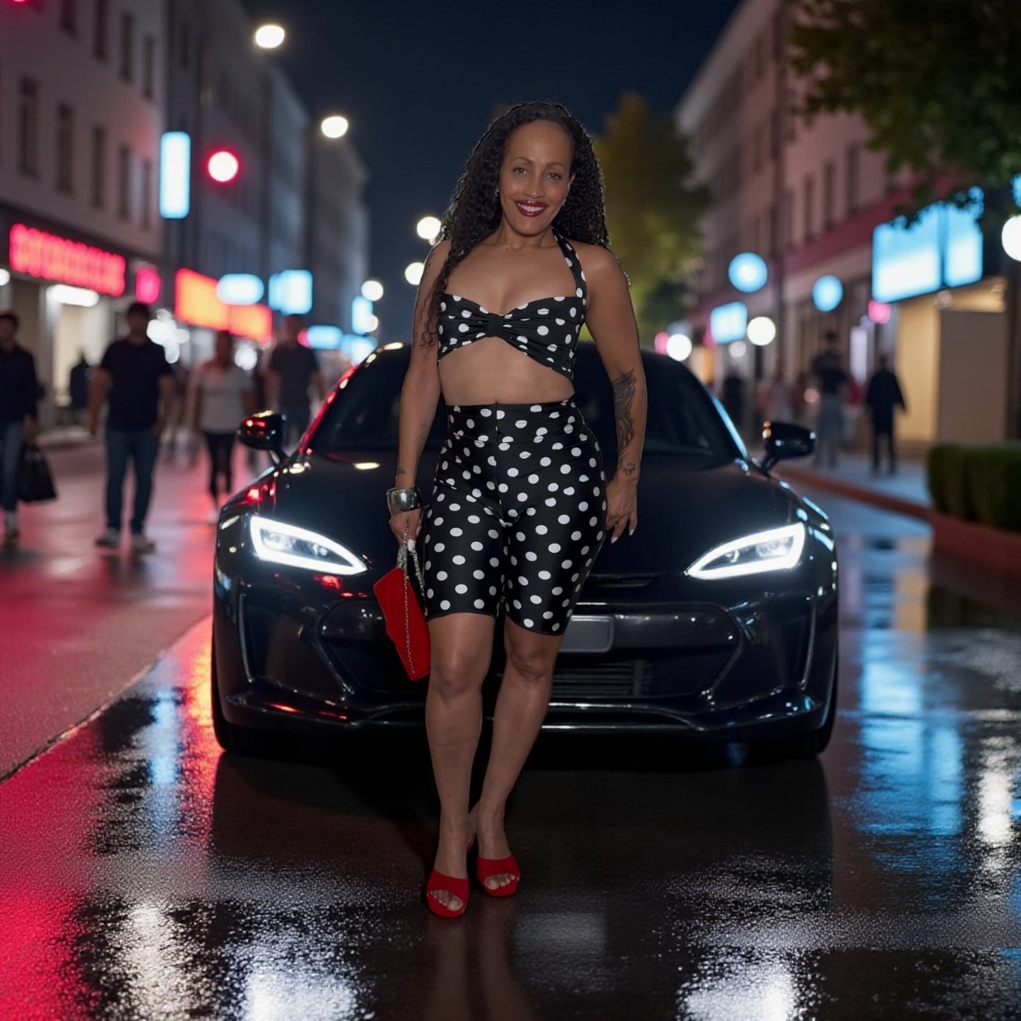 Two piece polkadot short set